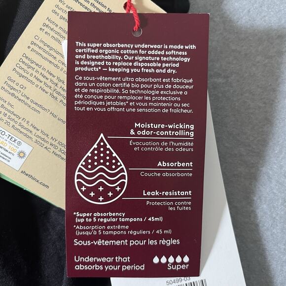 NWT‎ Thinx 1X Heavy Period Sleep Shorts in Black #6024 Women - Picture 6 of 12